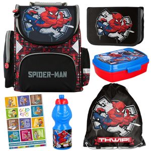 Schulranzen für Jungen und Mädchen - Schul-Rucksack für Kinder mit Federmäppchen - Schuhbeutel und Hausaufgabenheft - Spider-Man Motiv