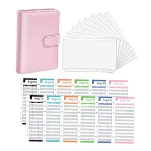 Kunstleder-Notizbuch und 6 Farben 12-teilige Ausgaben-Budgetblätter, Budget-Planer-Bargeld-Organizer Farbe Rosa