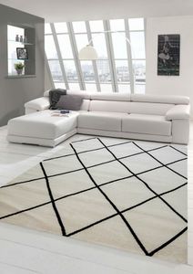 Teppich Skandinavischer Stil Wohnzimmer Rautenmuster - pflegeleicht - creme schwarz Größe - 160x230 cm