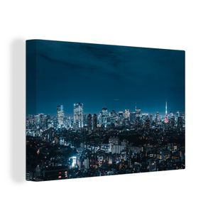 OneMillionCanvasses® - Leinwandbilder - 120x80 cm, Die Stadt Tokio, Japan, bei Nacht mit dem Tokio Tower, Wandbilder Kunstdruck Wanddekoration - Foto auf Leinwand - Gemälde auf - Wanddekorationen - Wohnzimmer