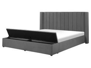 BELIANI Gepolsterte Wasserbett Grau 160 x 200 cm aus Samtstoff mit Stauraum Elegantes Doppelbett Modernes Design