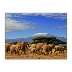 Leinwandbild - Elefanten am Kilimandscharo, Größe:120 x 90 cm