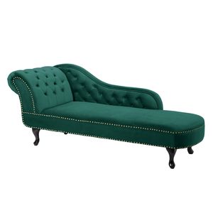 Chesterfield Design Récamière 170cm smaragdgrün Samt mit Knopfheftung und Nietenbesatz Chaiselongue Relaxliege