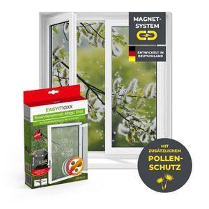 EASYmaxx Moskitonetz mit Pollenschutz mit Magnetbefestigung fürs Fenster - 150 x 130 cm - grau Pollenschutzgitter Pollenschutz Fliegengitter Magnetbefestigung Insektenschutz