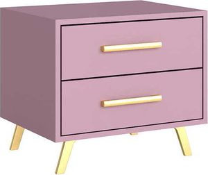 Albello Nachttisch Blame Nachtschrank Kabinett Nachttisch für das Schlafzimmer Schlafzimmerschrank Rosa Pflaumenrosa goldene Beschläge 54x41x48