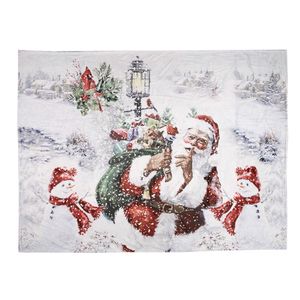 Clayre & Eef Prehoz na posteľ 130x170 cm Biely červený Polyester Father Christmas