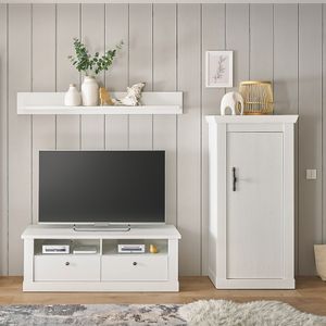 Wohnwand in Pinie weiß mit TV-Schrank, 3-teilig, Landhaus-Stil - RAPLA-61