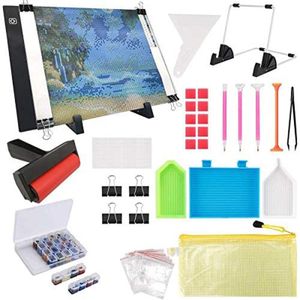 133 kusov DIY Diamond Painting Set, so stmievateľnými svetelnými boxmi A4, diamantovým perom, 28 slotmi, samolepkami, lepiacou hlinou, valčekom, PVC vreckom atď., 133 kusov