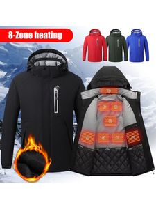 Herren Beheizbare Winterjacke Wiederaufladbar Outdoorjacke Thermische Kapuze-Jacke (Ohne Power Bank),Farbe:Schwarz,Größe:L
