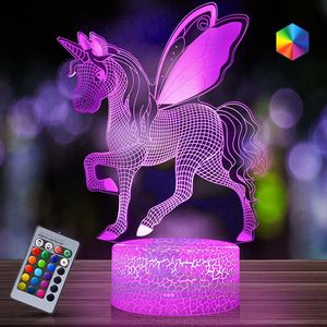 Kinder 3D LED Nachtlicht Einhorn Pferd Tisch Lampe mit 16 Farbwechsel Fernbedienung Weihnachten Geschenke Geburtstag Spielzeug
