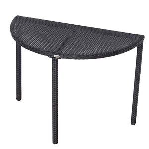 Outsunny Balkónový stôl Záhradný stôl Záhradný nábytok polokruhový Polyratan + kov čierny 100 x 50 x 74 cm