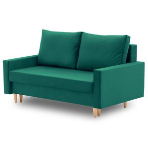 Sofa BELLIS 152 x 90 mit Schlaffunktion - Schlafsofa mit Bettkasten - Farben zur Auswahl - STOFF MONOLITH 37 Flaschengrün