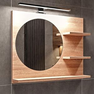 Kúpeľňové Zrkadlo Kolo Sonoma 60x50 cm s LED Osvetlením 4000K a 3 Poličkami, LED Chromove Rám, IP44, Priemer 40 cm, Zrkadlo na Ľavej Strane
