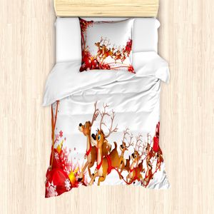 ABAKUHAUS Weihnachtsmann Mantele, Weihnachtskugeln und Rentiere, Milbensicher Allergiker geeignet mit Kissenbezügen, 135 cm x 200 cm - 80 x 80 cm, Pale Braun Rot