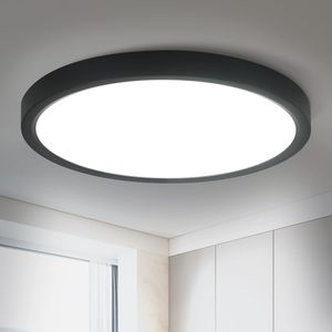 ZMH LED Deckenleuchte Schwarz Flach Deckenlampe IP44 Wasserdicht 22cm Kaltweiß 15W Deckenbeleuchtung  für Badezimmer Schlafzimmer  Küche  Flur