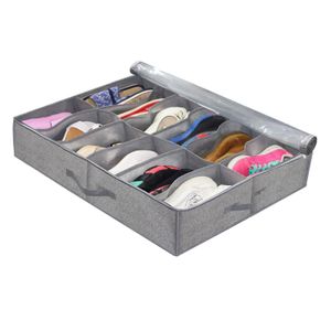 Unterbettbox Ordnungsboxen mit 12 Speicherfächer | Unterbettkommode aus Vliesstoff | Schuhe Unterbettbox Aufbewahrung (Grau2)