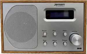 Jensen Fox Wood Mono DAB/FM Radio - Braun / Silber - Digitalradio - Batteriebetrieb möglich - Neu &