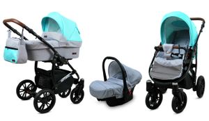 BabyLux® Optimal | 3in1 Kinderwagen Bambimo | Mint | Kombikinderwagen | Kinderwagenset | Buggy + Babywanne + Autositz / Auto-Babyschale