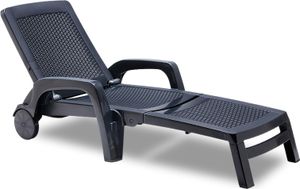 BICA Lettino Miami Sonnenliege Anthrazit, Gartenliege verstellbar, Sonnenliege mit Rollen, Poolliege