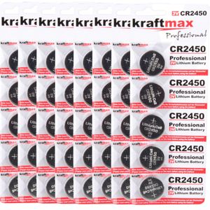 Kraftmax 40er Pack CR2450 Lithium Hochleistungs- Batterie / 3V CR 2450 Knopfzelle für professionelle Anwendungen - Neuste Generation