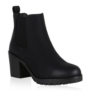 Mytrendshoe Damen Stiefeletten Leicht Gefütterte Chelsea Boots Blockabsatz 819278, Farbe: Schwarz, Größe: 38