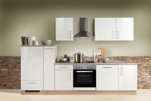 Küchenblock mit Glaskeramikkochfeld und Geschirrspüler Premium 300 cm in weiß glänzend