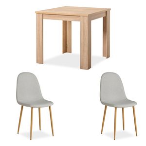 Homestyle4u 2378, Essgruppe mit 2 Stühlen Holz Braun, Esstisch 80x80 cm Küchentisch mit Stühle Dunkelgrau