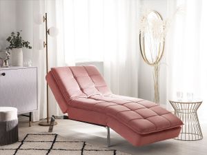 BELIANI Chaiselongue Rosa Samtstoff mit verstellbarem Kopfteil und Schlaffunktion Retro Design Glamouröser Stil