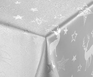 BEAUTEX Tischdecke, Polyester Silber und Gold, Tischläufer, Weihnachtstischdecke, Größe und Farbe wählbar (Weiß-Silber, Eckig 130x160 cm)
