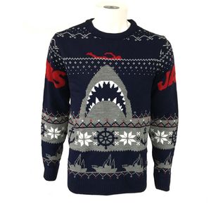 Jaws - Sweatshirt für Herren/Damen Uni - weihnachtliches Design HE439 (XL) (Marineblau/Grau/Rot)