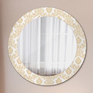 Dekospiegel – Hängespiegel Wandspiegel Spiegel mit Aufdruck – Spiegel – Schlafzimmer - Barock Damast - Runder: Ø60 cm
