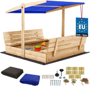 KOTARBAU® Sandkasten mit Abdeckung 140 x 140 cm Großer Naturfarbe Holzsandkasten mit Blau Dach Sandkasten mit Deckel Sandkasten mit Dach Gartenspielzeug Kinder imprägniert verschließbar mit Bänken KOTARBAU® Sandkasten mit Abdeckung 140 x 140 cm Großer Naturfarbe Holzsandkasten mit Blau Dach Sandkasten mit Deckel Sandkasten mit Dach Gartenspielzeug Kinder imprägniert verschließbar mit Bänken