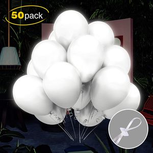 50 Stücke LED Leuchtende Luftballons - Weiß Latexballons mit Ballonverschlüsse, Helium Luftballons für Hochzeit Party/Geburtstag/Festival/Weihnachten(Keine Notwendigkeit zu binden)