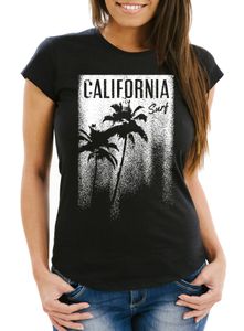 Damen T-Shirt California Surf Palmen Slim Fit Neverless® schwarz XXL