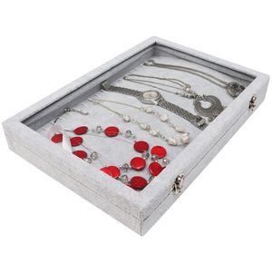 Schmuck Aufbewahrung Schmuckkasten mit 20 Haken Schmuck Aufbewahrungssystem (L35,4cm B24,4cm) Schmuckkasten Samt in Grau, Schmuckaufbewahrung für Ketten, Armbänder, Anhänger, Ringe