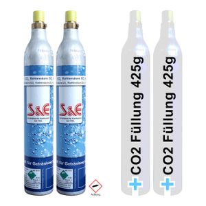 2 x CO2 Reserve-Zylinder für 425g | 60l Sprudel-Wasser - Kohlensäure Nachfüll-Flasche kompatibel mit Soda Wasser-Sprudler