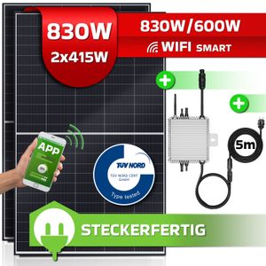 Balkonkraftwerk 2x415W Set 830W/600W Photovoltaik Solaranlage WIFI Smart Mini-PV Anlage Solarpanel Solarmodul