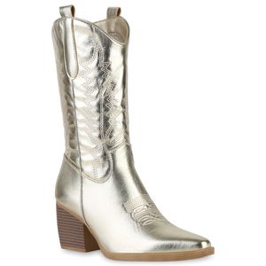 VAN HILL Dámské boty Cowboy Boots s výšivkou 838384, Barva: zlatá, Velikost: 39