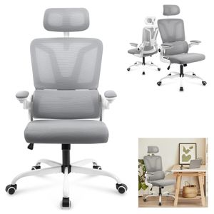 XMTECH Ergonomická kancelářská židle s nastavitelnou opěrkou hlavy a 2D područkami Výškově nastavitelná kancelářská židle, židle k počítači Otočná židle Manažerská židle šedá, model D