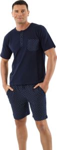 ALBERT KREUZ Herren Schlafanzug Kurzarm mit kurzen Hosen Stretch-Baumwolle, Marine gemustert, 04/S