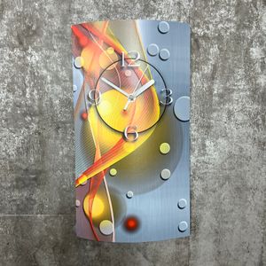 Abstrakt gelb orange hochkant Designer Wanduhr modernes Wanduhren Design leise kein ticken dixtime 3DS-0049