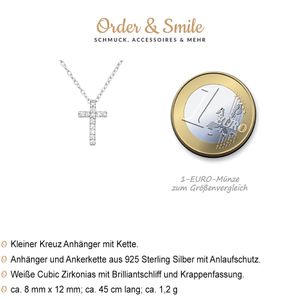 Kreuz Kette: Zirkonia Anhänger Halskette Silber 925