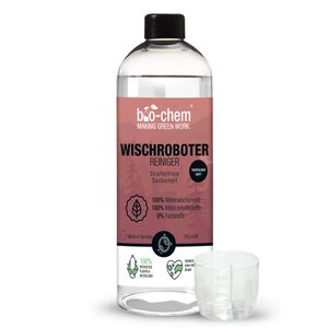 bio-chem Wischroboter-Reinigungsmittel Bodenreiniger – Extrem ergiebiger Reiniger für Wischroboter und Saugroboter - Streifenfrei. schnelltrocknend & mit Tropical Duft - inkl. Dosierhilfe (0.75 l + Dosierbecher)