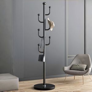 Garderobenständer, mit 6 Haken, mit Marmor-Grundplatte, Kleiderständer, aus Metall, Schwarz, 174x29cm Garderobenständer, mit 6 Haken, mit Marmor-Grundplatte, Kleiderständer, aus Metall, Schwarz, 174x29cm