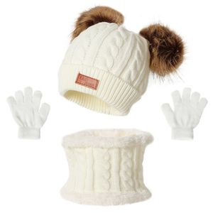 3-teiliges Kinder-Mützen-Schal-Handschuh-Set, bezauberndes, reißfestes Wollgarn, dehnbare Kleinkind-Mütze, Schal-Handschuhe für Party, Weiß
