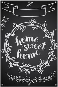Wallario Outdoor-Poster für Garten oder Balkon, Motiv Home sweet Home  Weiß auf Schwarz, in ca. 100 x 150 cm