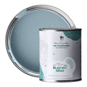 MissPompadour edelmatte Wandfarbe Blau mit Grau 1L - sehr hohe Deckkraft - geruchsneutrale, spritzfreie Farbe - atmungsaktive Innenfarbe - Die Wertvolle