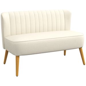 HOMCOM 2-Sitzer Stoffsofa Polstersofa Doppelsofa Sitzmöbel Loungesofa Holz Schaumstoff Cremeweiß 117 x 56,5 x 77 cm