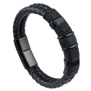 INF Punk-Armband aus gewebtem Edelstahl-Lederseil 22 cm