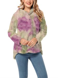 Damen Fleecejacken gebunden gefärbt Winter warm Tie Dye Hoodie Fleece Cardigan Pocket Oberbekleidung, Farbe: Violett, Größe: L
